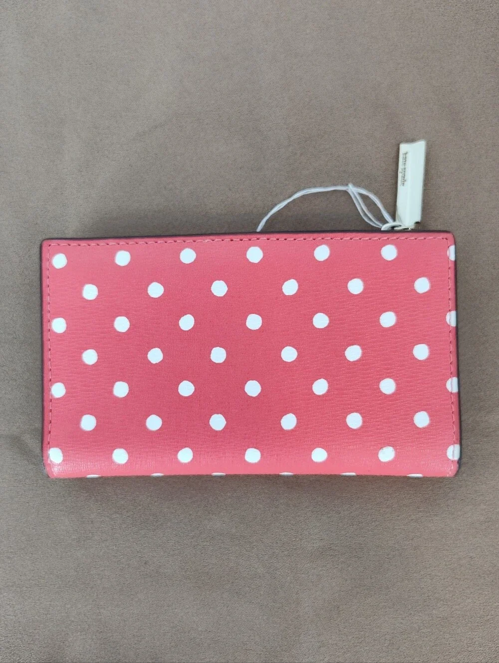 kate spade Slim Bi-Fold Wallet Pink with White Polka Dots